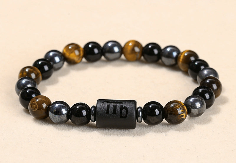 8 mm Sternzeichen Horoskop Edelstein Perlen Armband Tigerauge Obsidian Hämatit